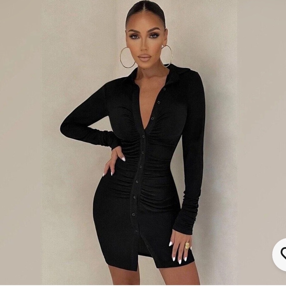 With Jane Elegant Black Long-Sleeve Dress XS
